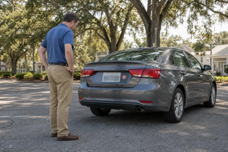 Alabama vehicle owner examines a license plate associated with an invisible-disability communication decal
