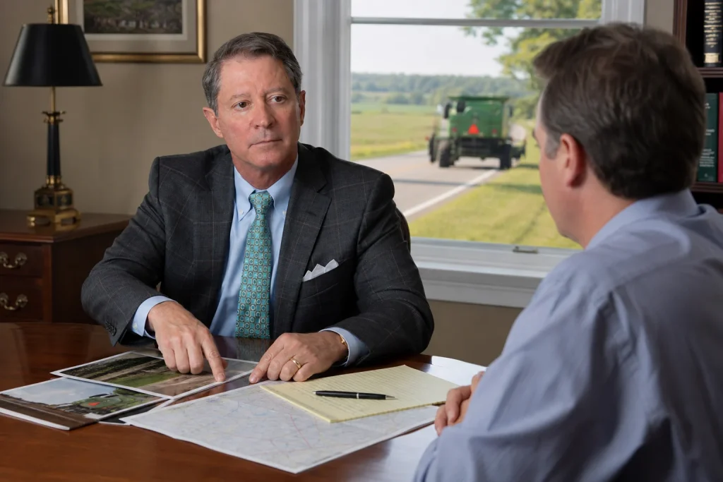 Tom McCutcheon working on an illustrative matter related to Farm Safety Week in Alabama: Slow-Moving Equipment, Rural-Road Crashes, and Evidence After an Injury