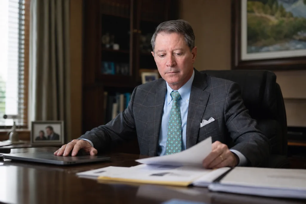 Tom McCutcheon reviews general motor-vehicle legal information in his office