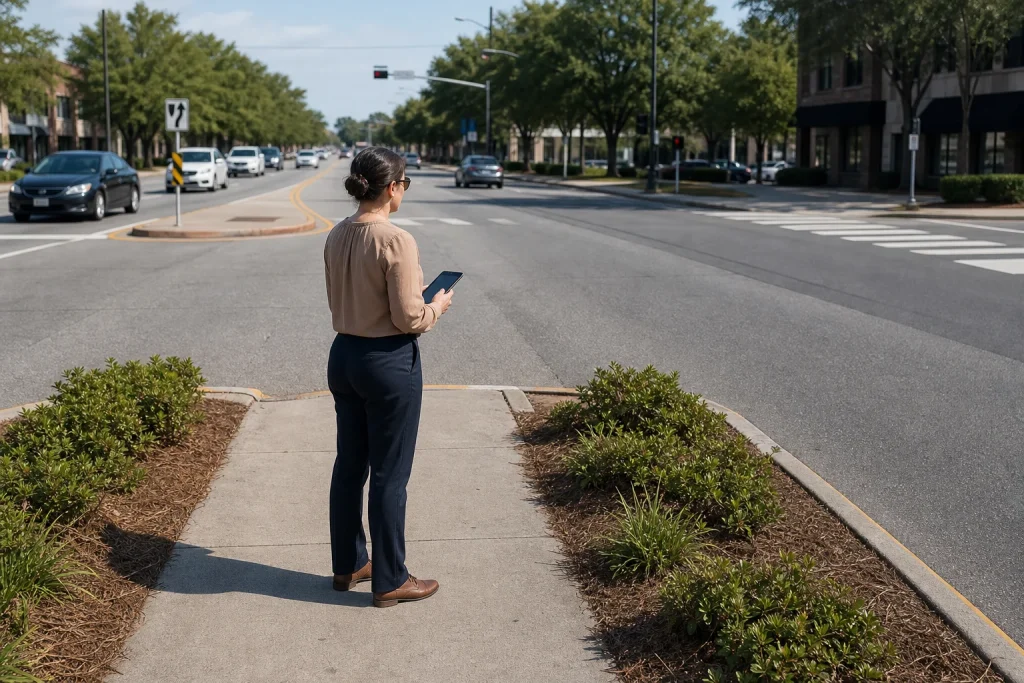 Illustrative scene related to Does Alabama Law Require a Marked Crosswalk for Pedestrian Right-of-Way?