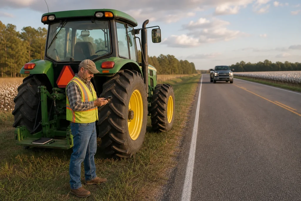 Illustrative scene related to Farm Safety Week in Alabama: Slow-Moving Equipment, Rural-Road Crashes, and Evidence After an Injury