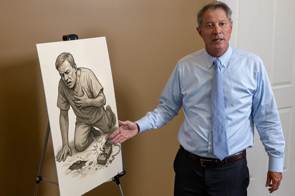 Attorney tom mccutcheon reviews an exhibit for a defective medical device case.