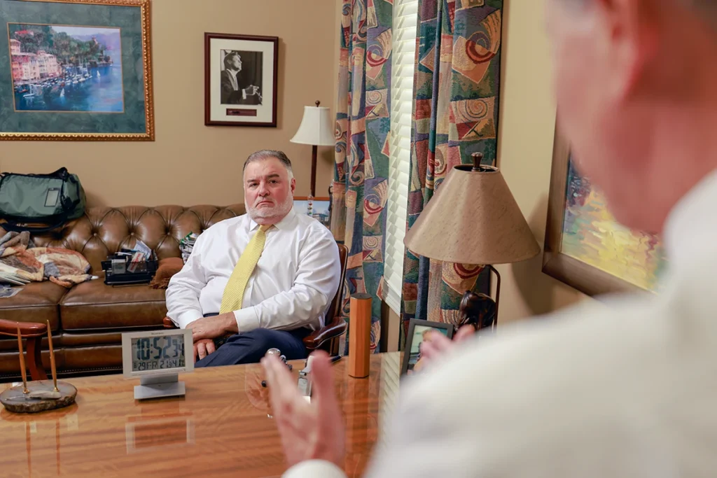 Joel hamner joins tom mccutcheon to discuss a multiple vehicle collision claim with a client.