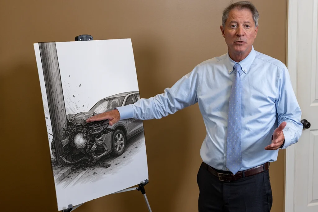 Lawyer thomas mccutcheon discusses an exhibit depicting a catastrophic injury accident.