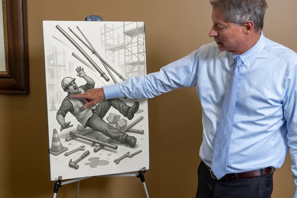 Lawyer tom mccutcheon discusses a construction accident exhibit.