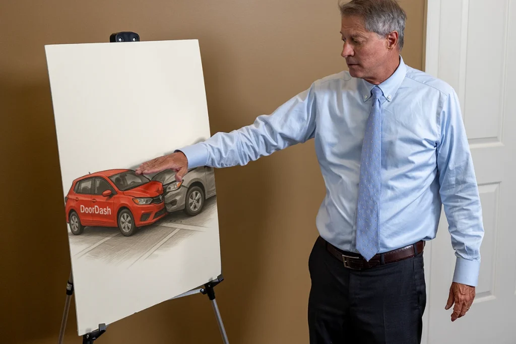 Lawyer tom mccutcheon discusses a doordash accident exhibit.