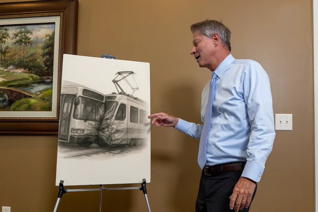 Lawyer tom mccutcheon details a public transportation accident exhibit with bus route data and passenger statements.