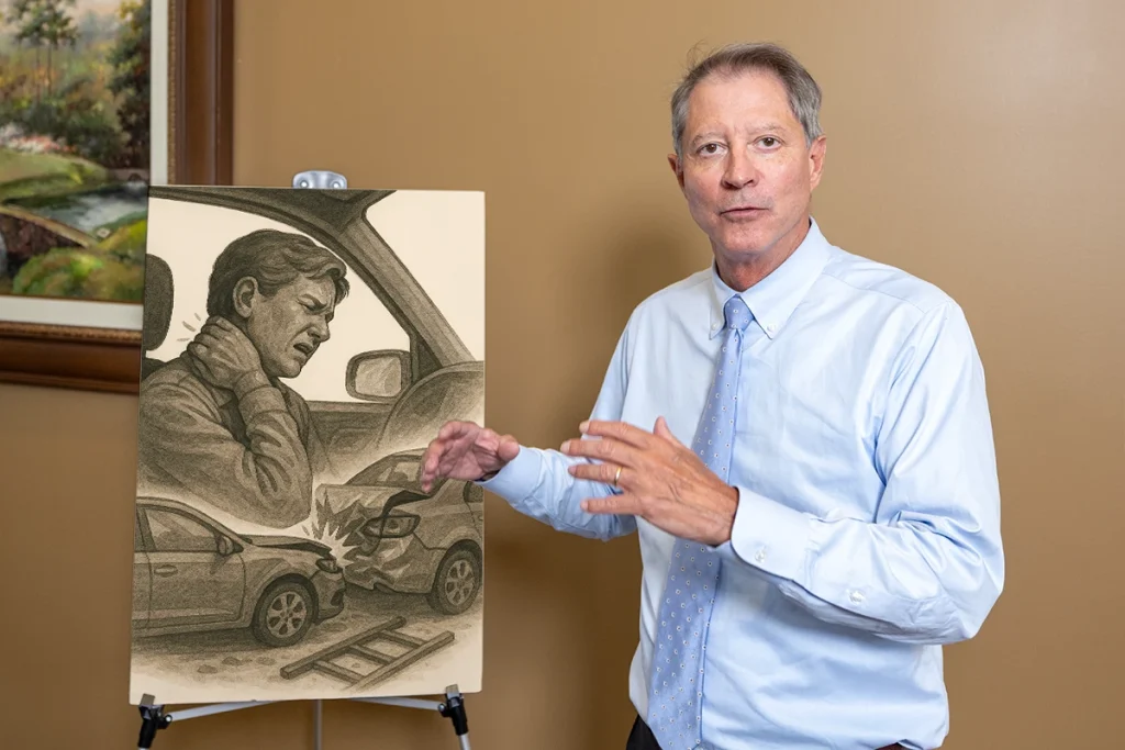 Lawyer tom mccutcheon discusses a cervical injury exhibit featuring x rays and physical therapy plans.