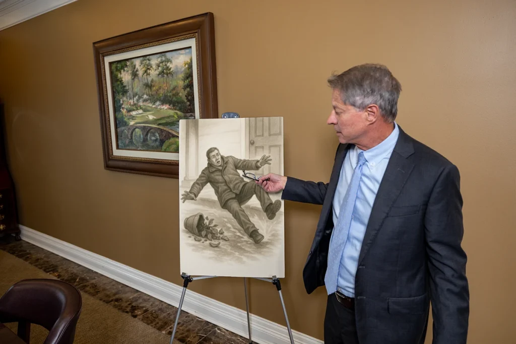 Lawyer tom mccutcheon explains a homeowner liability exhibit detailing property defects and code violations.