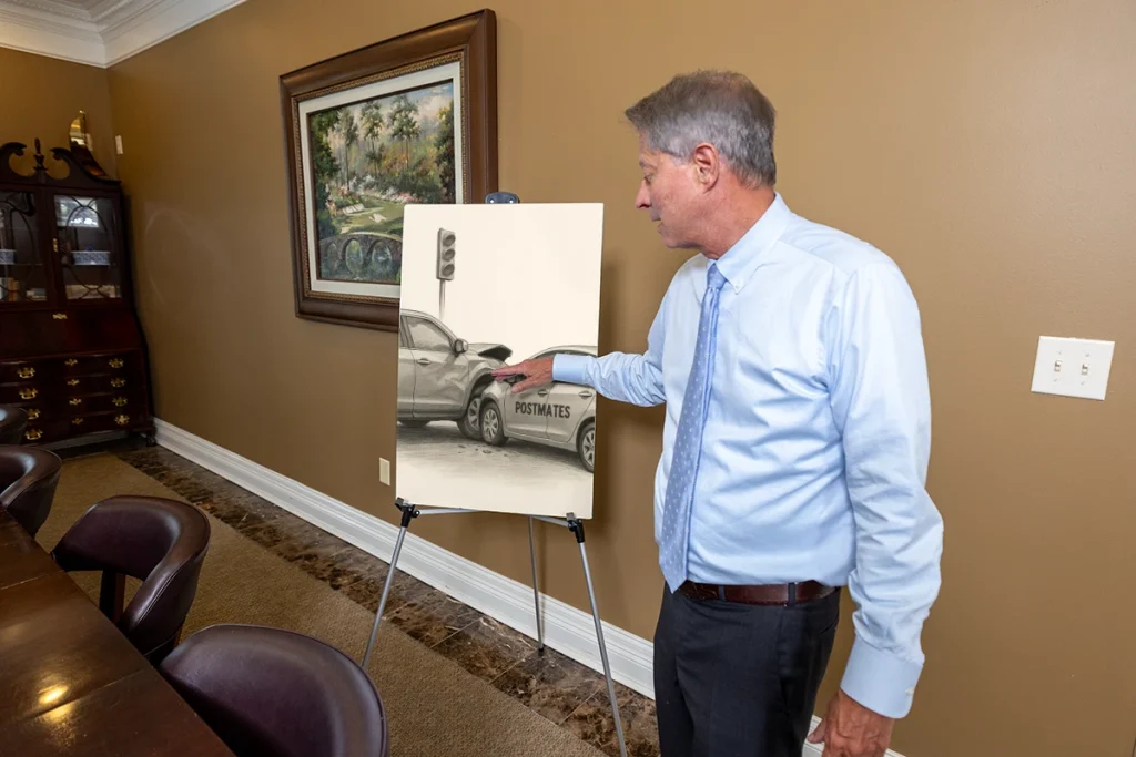 Lawyer tom mccutcheon presents a postmates accident exhibit with delivery logs and gps records.