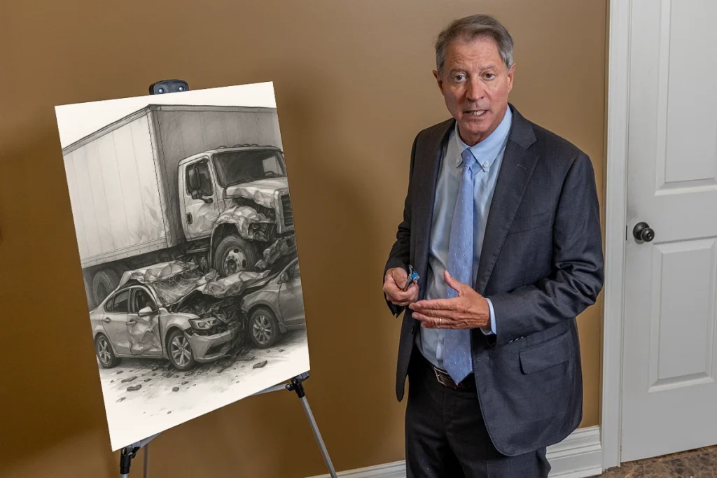 Lawyer tom mccutcheon presents a wrongful death exhibit documenting key evidence for a compassionate but firm case.