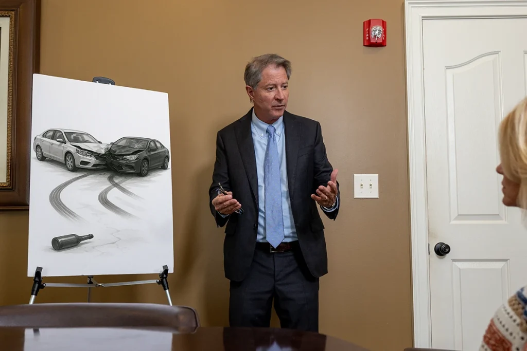 Personal injury attorney tom mccutcheon meets with a client to consider a drunk driving accident lawsuit.