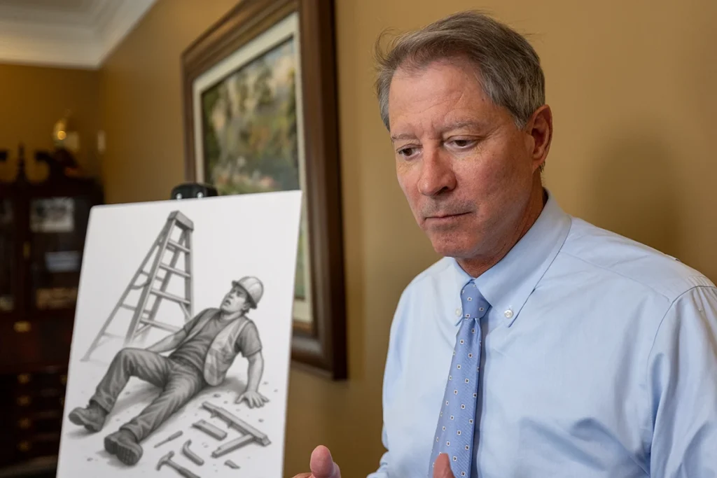 Personal injury attorney tom mccutcheon meets with a client to discuss a spinal cord injury lawsuit.