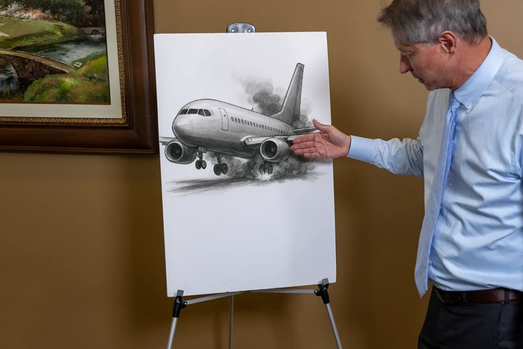Tom mccutcheon discusses a court room exhibit of a airplane accident.