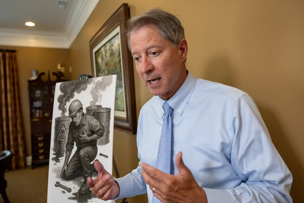 Tom mccutcheon meets with a client to review a toxic exposure claim.