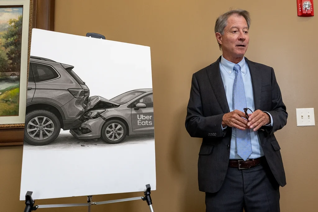 Tom mccutcheon meets with a client to review an uninsured driver accident claim.